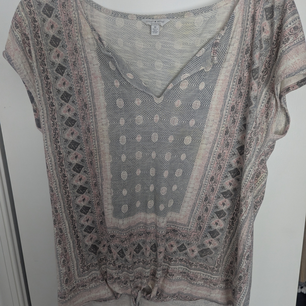 Lucky Brand Geometric Gray and Pink Blouse